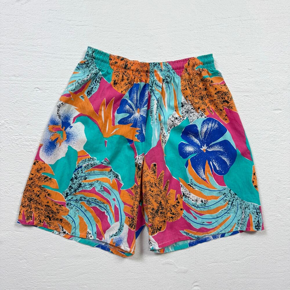 Vintage 90s Trade Winds Tropical Floral Cotton Shorts, Size Small